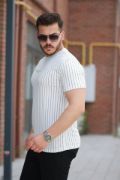 Erkek Dikey çizgili Ottoman Kumaş Kısa Kollu T-shirt resmi